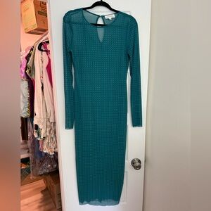MARBLE Teal Dotted Long Sleeve Dress